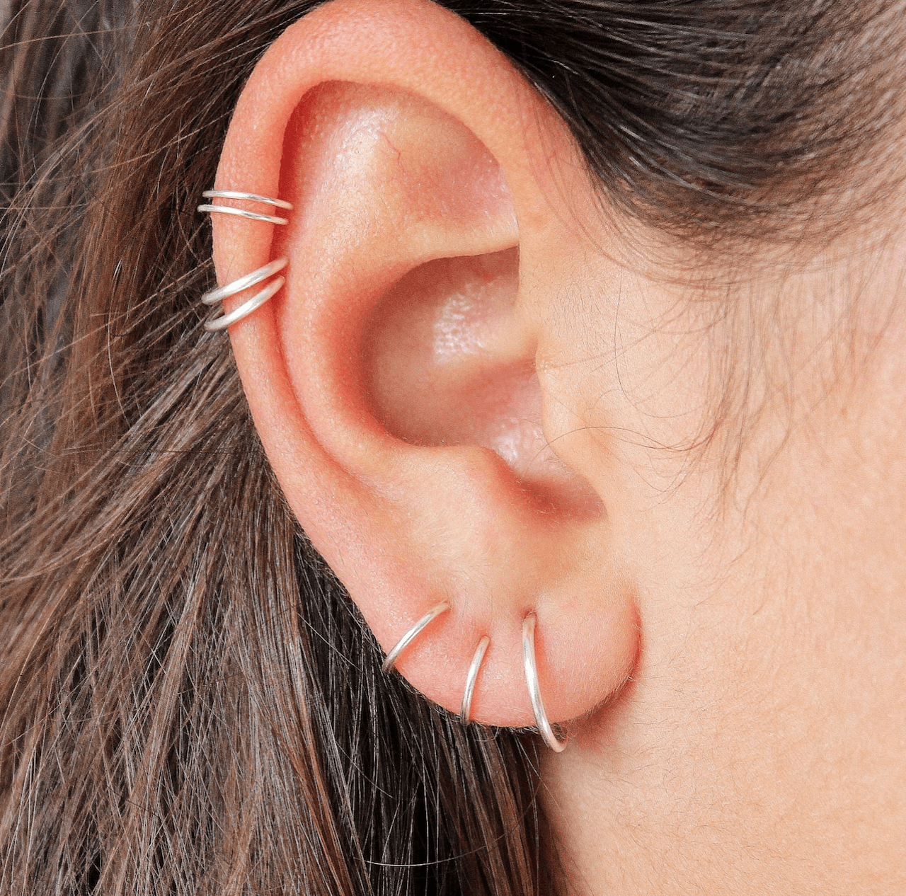 Double Hoop Helix Earring Silver - TinyBox Jewelry