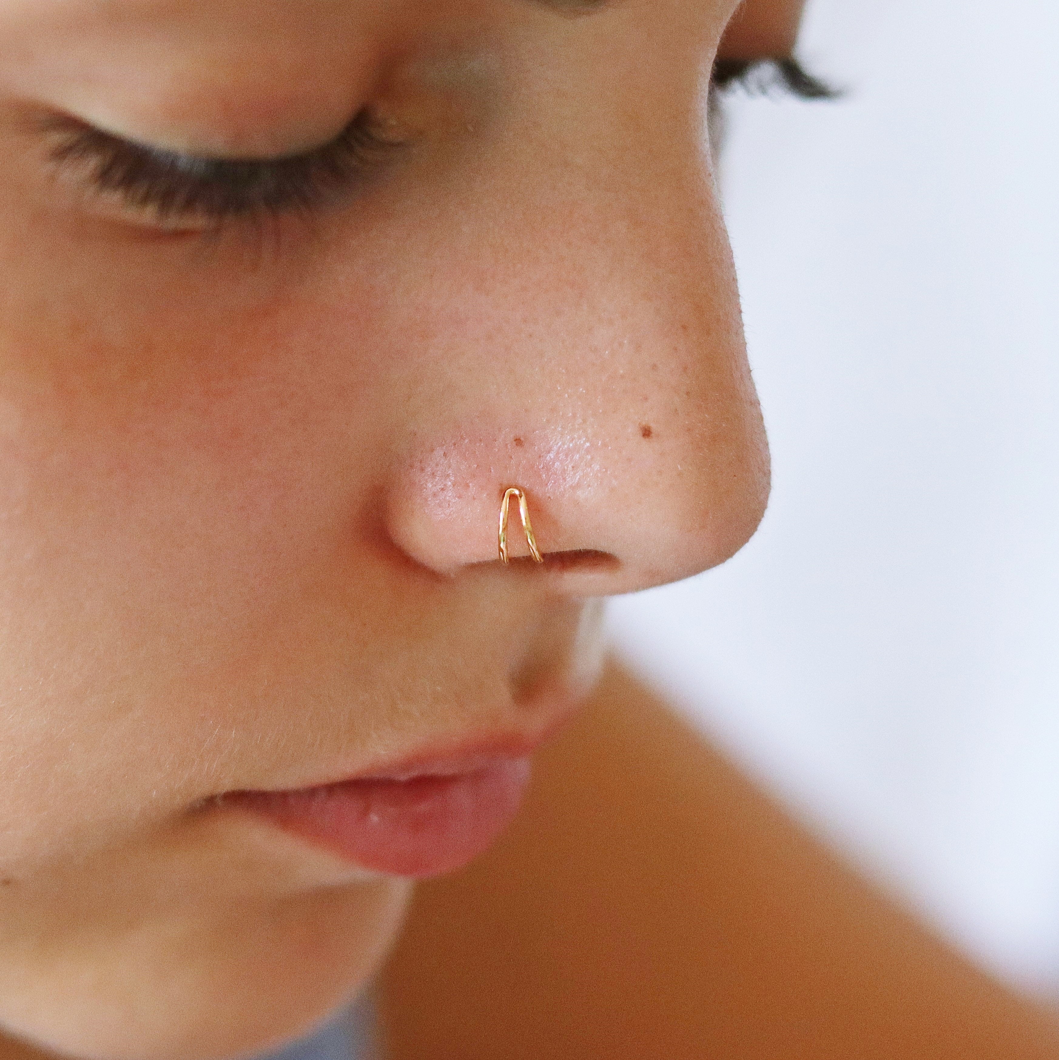 Double Hoop Nose Ring 14k Gold - TinyBox Jewelry