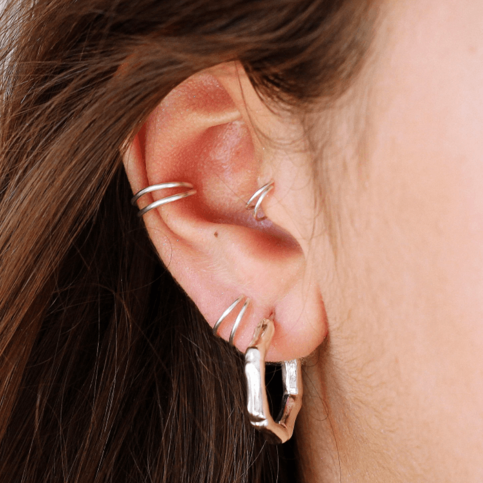 Double Hoop Tragus Earring Silver - TinyBox Jewelry
