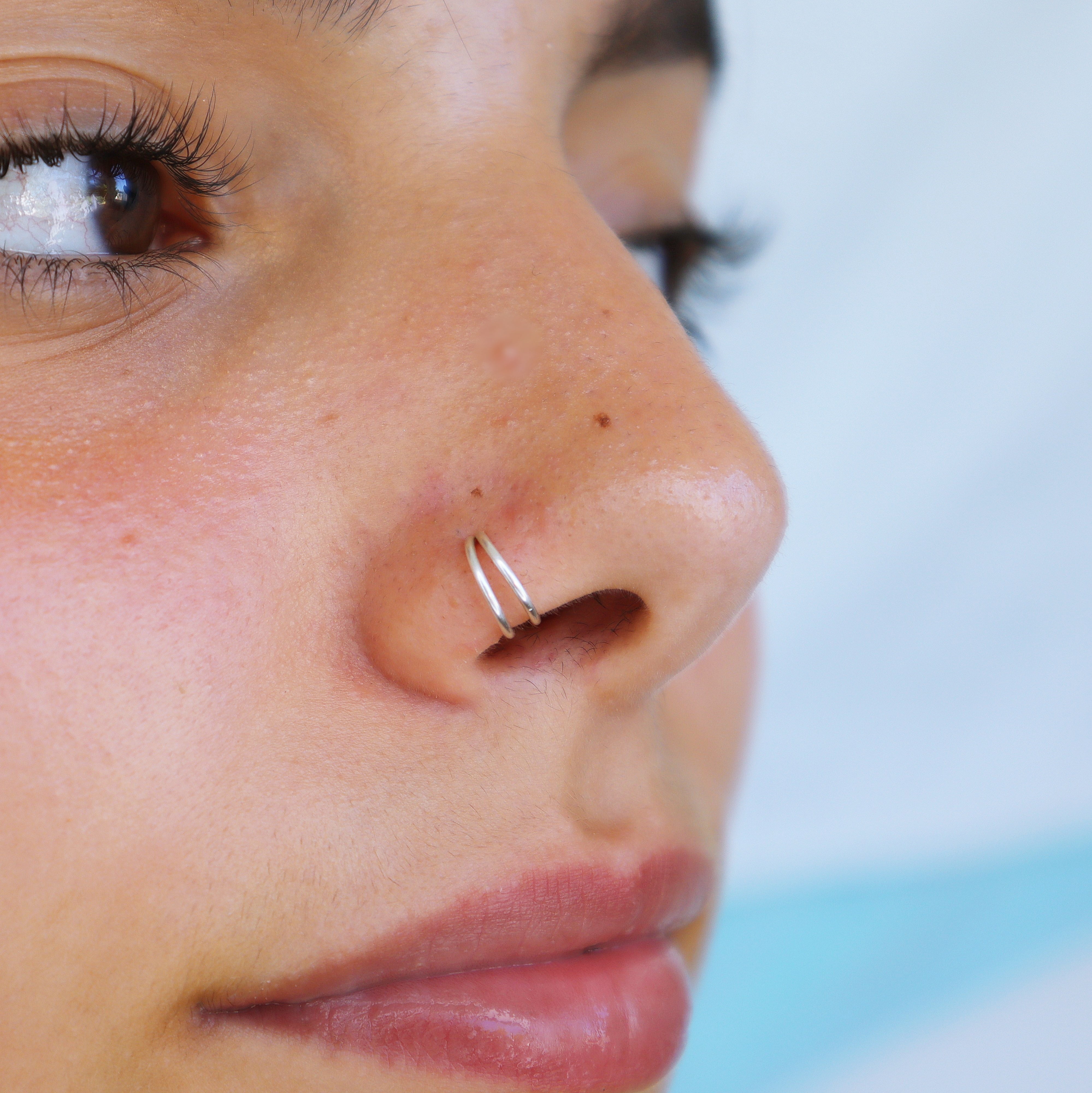 Double Nose Hoop Ring -for Single Piercing Nose Hoop- Twist Nose Ring Hoop-  for Women Silver Spiral Nose Hoop -for Girls Nostril Piercing Jewelry