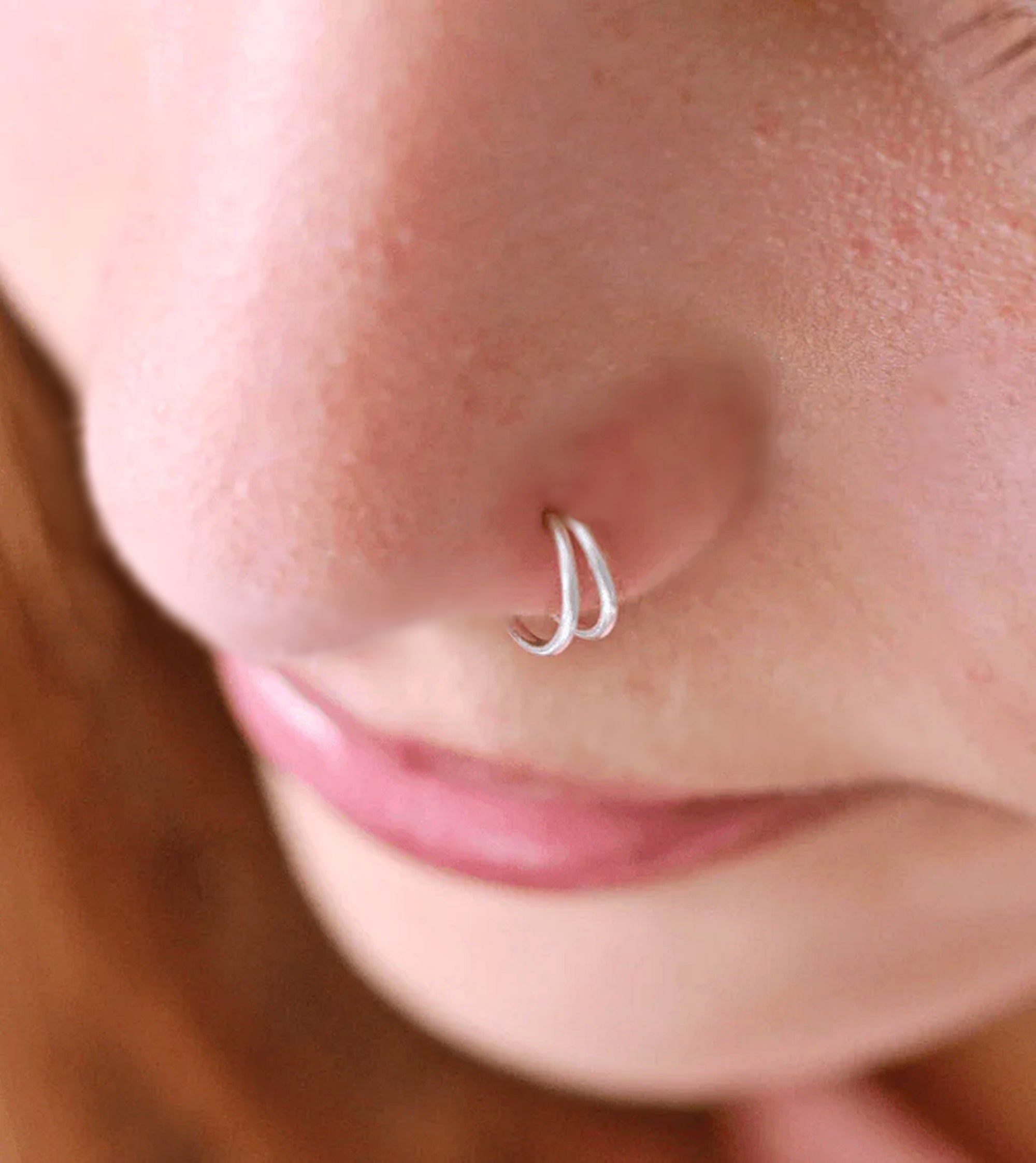 Double Nose Ring Hoop for Single Piercing Silver - TinyBox Jewelry
