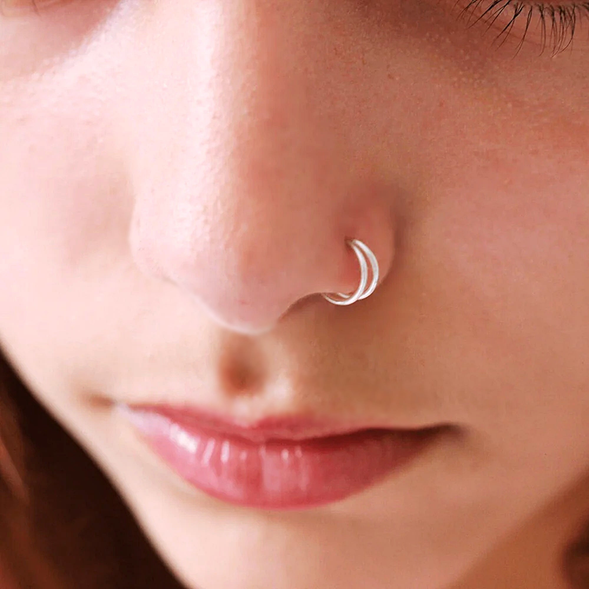 Double Nose Ring Hoop for Single Piercing Silver - TinyBox Jewelry