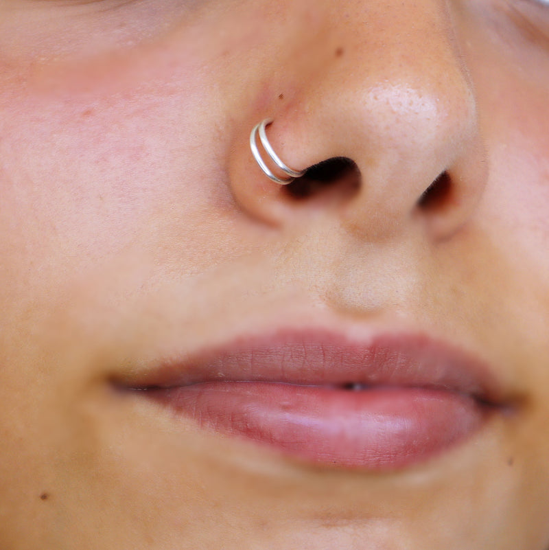 Double Nose Ring Hoop for Single Piercing Silver – TinyBox Jewelry