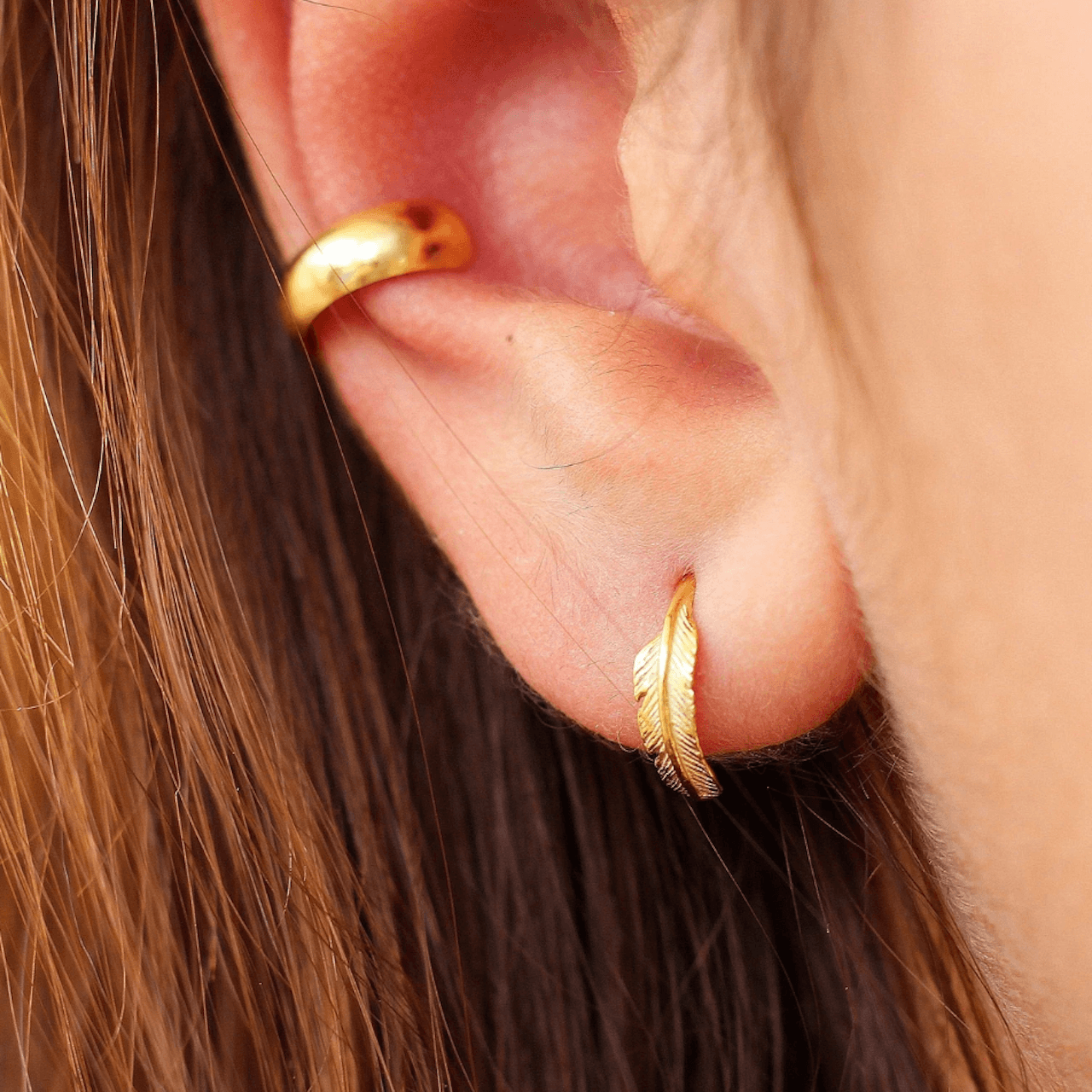 Feather Lobe Earring Gold - TinyBox Jewelry