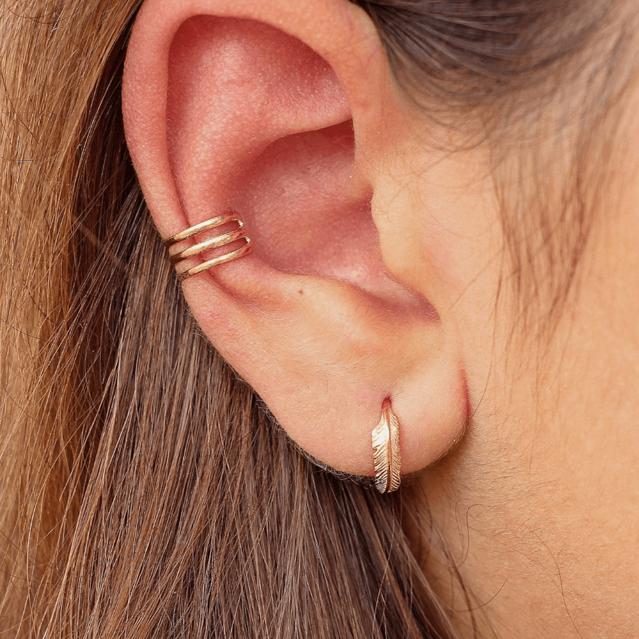 Feather Lobe Earring Rose Gold - TinyBox Jewelry
