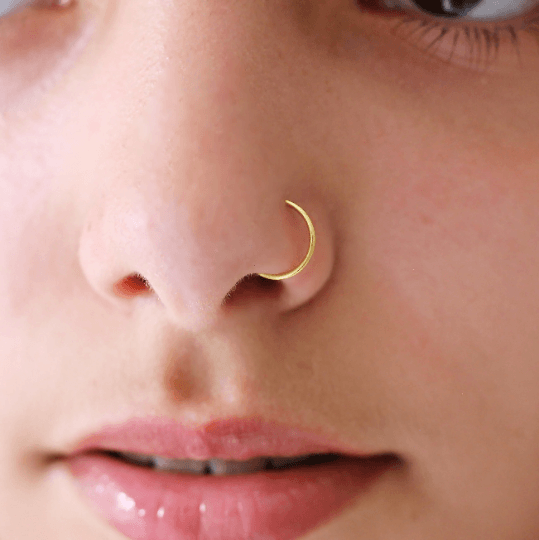 14k Solid Gold Handmade Nose Hoop Jewelry - Natalie | Studio Meme – Studio  Meme - Dainty Tribal Jewelry