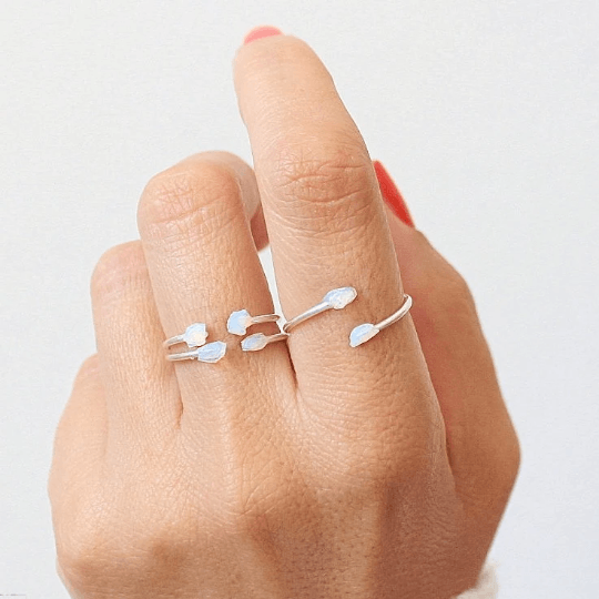 White Opal Stacker Rings (Set of 2) - TinyBox Jewelry